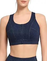 [Yvette] Zip Front Sports Bras for Women High Impact Racerback Sports Bra Full Support No Bounce for Large Breasts