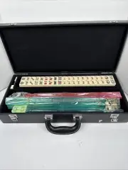 Vintage Bakelite MahJong Set ~ 160 Thick Tiles & 4 Racks In Case Mah Jongg