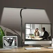 24W LED Desk Reading Lights, Double Head LED Desk Lamps for Home Office 80cm Wide Office Lighting-5 Color Modes and Stepless Dimming Auto Timer Modern Desk Lamp for Reading Studio