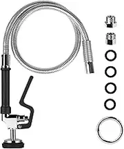 Spray Valve with 44" Pre Rinse Hose, Flexible Stainless Hose 1.42 GPM Commercial Sink Dish Sprayer Head with Ergonomic Handle Replacement Kits for Wall Mount Kitchen Restaurant Faucet, Black