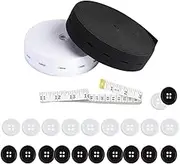 2 Rolls Elastic Band with Holes,YIFARUBE 1inch Width Buttonhole Stretch Strip with Soft Tape Measure and 20Pcs Resin Button for Crafts DIY Waistbands (White and Black,5.5 Yard Each)