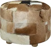 Pouffe 50x50x45 cm - Genuine Goat Leather Upholstery, Strong Wooden Frame, Multicolour, Elegant Cow Leather Pattern, Soft & Comfortable, Handmade, No Assembly Required