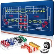 Leyndo Craps Tabletop Game Set, Includes 35" x 70" Rubber Craps Tabletop Layout Mat, 36" Rattan Stick, Casino Grade AAA 19 mm Dice, 3 Inch On/Off Buttons and 100 Poker Chips with Case (Blue)