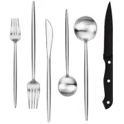 Stapava 48-Piece Matte Silverware Set with Steak Knives, Stainless Steel Flat...