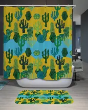 Cactus over Blue and Yellow Shower Curtain