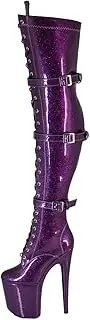 [denova's] Women's Patent 7.9in Very High Heel Lace Up Platform Pole Dance Over-The-Knee Thigh High Boot with Zipper