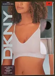 NEW DKNY Seamless Bra 2-Pack Java & Pearl Size M Wire Free Adjustable Straps