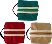 [NALEINING] Canvas Small Storage Bag, Makeup Bag, Mini Coin Purse, Cute Square Shape (Green+Red+Khaki)