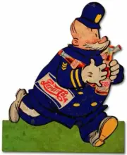 PEPSI COLA KEYSTONE COP RUNNING HEAVY DUTY USA MADE METAL SODA ADVERTISING SIGN