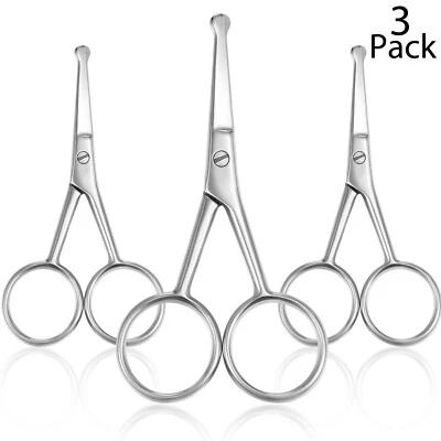 3-Pcs Curved and Rounded Facial Hair Scissors Professional Stainless Steel