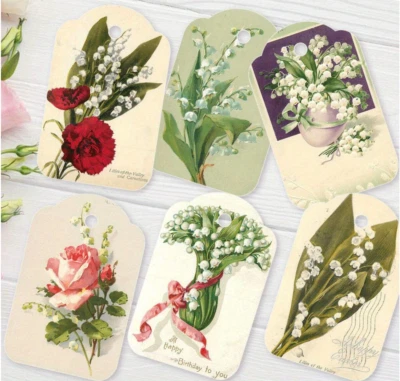12 x Small Vintage Floral Flower Gift Tags 7x4.5cm Gifts Presents Thank You Card