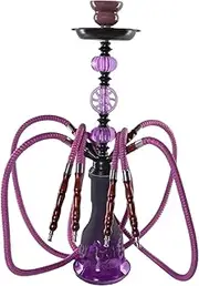 Decorative Portable Premium Shisha Hookah Set, 55cm Height, Purple Flame pattern Glass with 4 Hoses, Complete Kit with Bowl and Accessories,Traditional Collectible Gift,,Suitable For Families,House, Bar, Club, Wedding, Party, Outdoor Activities