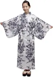 Women's Yukata Robe Japanese Traditional Summer Kimono - Lily White
