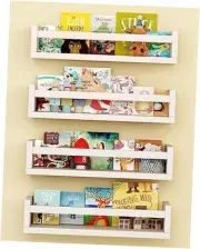 Set of 4 Wall-Mounted Kid's Bookshelf - Floating Nursery Book 16.5 Inches White