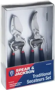 Spear & Jackson Traditional Forged Secateurs Bypass and Anvil Set Red