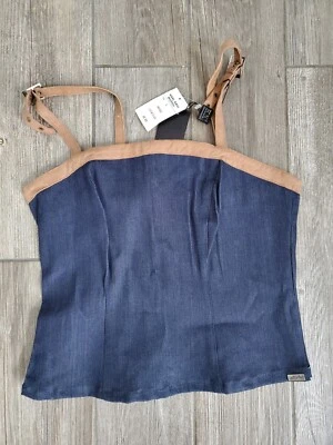 NWT Karl Kani Denim Tank Top Y2K w/ adjustable faux suede strap. Size Small.