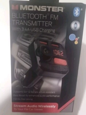 Monster Bluetooth FM Transmitter with 3.4 Amp USB Charging Ports Factory Sealed