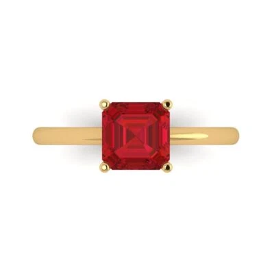 1.5Ct Asscher Cut Ruby Solid 14K/18K Gold Solitaire Engagement Promise Ring