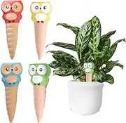 Watering Spikes for Indoor Plants - 4X Flower Owl Shape Globes Waterer Spikes | Clay Plant Devices, Automatic for Vegetables, Indoor Potted, Deck Pots Daily Water