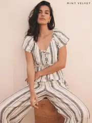 Mint Velvet White Stripe Tie Front Top (H18747) | $182
