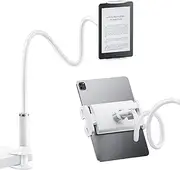 FlyCoco Gooseneck Tablet Stand Holder, [Upgraded] Mount Holder Clip with Flexible Long Arm for Bed, Compatible with iPad Pro Air/iPhone/Kindle Fire/Switch or Other 4-13" Device, White