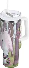 RPLIFE White Horse Pink Mane Spring 40 Oz Tumbler with Handle and Straw, 30oz Tumbler, Tea Tumbler
