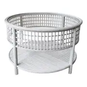 Bahama 79.5cm Bamboo Coffee Table w/ Glass Insert Round Furniture Rustic Wash