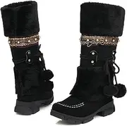 [LNNLUU] Womens Winter Boots(34-43), Plush Lining, High Tube/Knee, Round Toe/Medium Heel 4 Cm, Pull-on/Warm, Lace-up/Adjustable, for Anti-Slip, for Winter, Autumn,41,Black