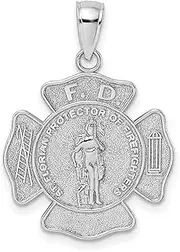 [JewelryWeb] 14ct White Gold F.d. Saint Florian Medal Maltese Religious Faith Cross Fire Dept. 26x19.8mm Wide 0.8mm Thick