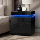 Bedside Tables 3 Drawers Side Table RGB LED Gloss Nightstand Black
