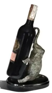 Maitland Smith Elephant Wine Bottle Holder – Verdigris Brass, Black Stone Base