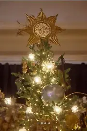 Mirrored Gold Star Tree Topper Anthropologie Gilded NIB Brass Wood Stand