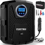 FORTEM Tyre Inflator Portable Air Compressor 150 PSI, Bike Pump, 12V Electric Air Pump for Car Tyres and Bicycles w/LED Light, Digital Tyre Pressure Gauge w/Auto Pump/Shut Off, Carrying Case (Black)