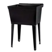TEHILA Utility Sink Kit 22.8"x23.5" 19-Gal Metal Legs,P-Trap,Thermoplastic Black