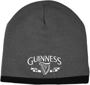 [Guinness] Beanie Hat with Silver Logo and Black Trim, Grey Colour