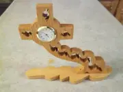 New - Hand Carved Wooden Cross with Quartz Clock & Pendulum
