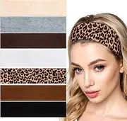 [Bewudy] 7PCS Headbands for Women Non Slip, 6cm Elastic Sweat Hairbands Cheetah Headbands for Sport Yoga Outdoor Exercise Running Multicoloured