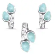 Natural Larimar Design .925 Sterling Silver Pendant & Earring Set