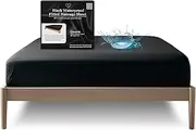 Queen Black 100% Waterproof Fitted Sheet Protector, Safe with Oil, Water-Based, & Silicone-Based Massage Products, Hypoallergenic Noiseless Machine Washable, 35cm Deep Pocket