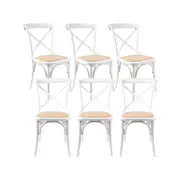 Aster Crossback Dining Chair Set of 6 Solid Birch Timber Wood Ratan Seat - White
