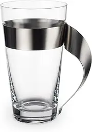 [Villeroy & Boch] NewWave Latte Macchiato Glass, Crystal Glass with Stainless Steel Handle, Dishwasher Safe Trendy Design, Clear, 15 cm, 500 ml
