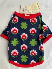 Maxomorra organic Scandi dog top/coat navy blue retro red floral Size Medium