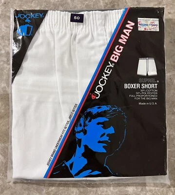 NWT Vintage 1980s Jockey Suprel Boxer Short Big Man Size 50 White Underwear NOS