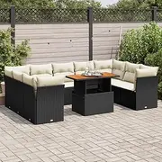 Garden Sofa Set, Rattan Outdoor Furniture, Patio Chairs, Table, Piece Set with Cushions, Chairs, for Balcony and Garden, Black, Small