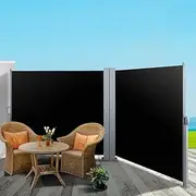 [Instahut] Privacy Screen, 2 X 6m Retractable Side Awning Roller Blind Sun Shade Outdoor Blinds Garden Screens Camping Balcony Patio Panel Cafe Canopy Awnings, Steel Frame UV Tear Resistant Black