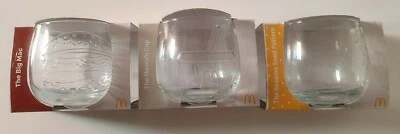 McDonalds 50 Years of Maccas Wobbling Glasses - Big Mac, Maccas Cup, Sesame Seed