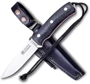 Bushcraft Sports Knife Joker "Bushcrafter" CM120-P, black micarta handle, blade 10,5 cm of Böhler N695 Steel, leather Sheath with Fire Starter and scraper, Tool for fishing, Hiking, camping and hiking