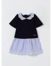Chloe Eyelet Trim Peter Pan Collar Dress Kids Blue Outerwear