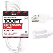 100 Foot Outdoor Extension Cord White Extension Cable 3 Prong Grounded Plug