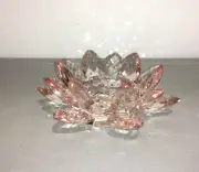 CRYSTAL GLASS LOTUS FLOWER VOTIVE CANDLE HOLDER TRANSPARENT PINK (NWT)